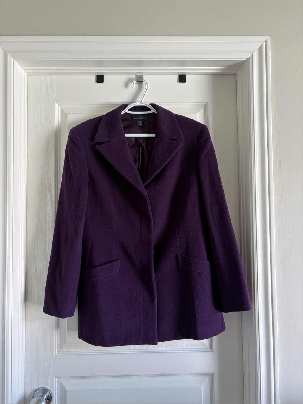 Anne Klein Deep Purple Tailored Wool-Blend Blazer